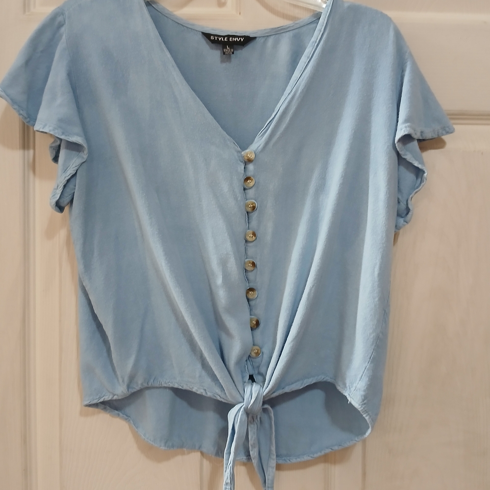Style Envy Women's Blue Button-Down Top